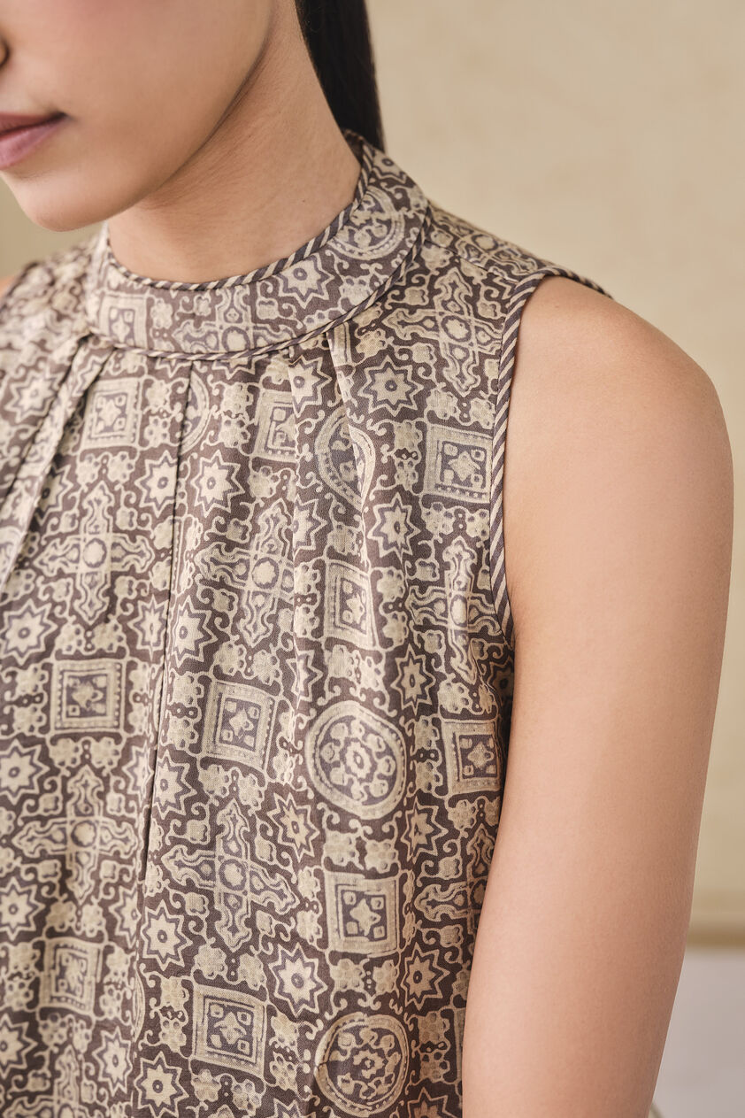 Serrano Handcrafted Ajrakh Silk Co-ord - Grey, Grey, image 8